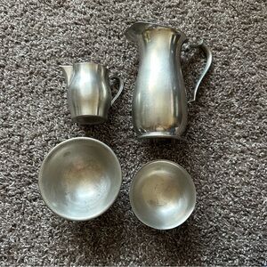 Vintage Mixed Pewter Serveware Set 4 Woodbury & International Pitchers & Bowls